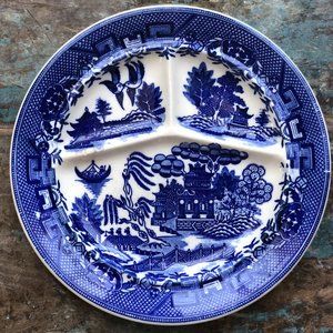 Vintage Moriyama Blue Willow Made in Occupied Japan Divided Grill Plate